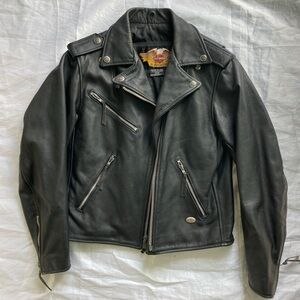 Harley Davidson Zip Up Black Leather Small Jacket